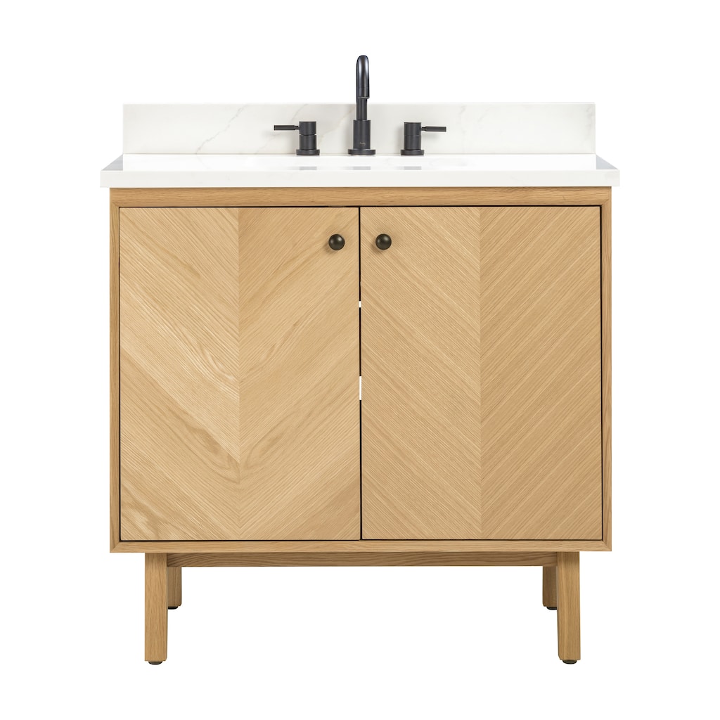 Avanity Adele 37 in. Vanity Combo in Natural Oak finish with Calacatta Quartz Top