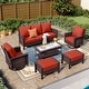 preview thumbnail 53 of 99, MAISON ARTS Extra-Large Patio Wicker Sofa Conversation Set with Coffee Table, Oversize Seat with 5.5'' Thick Padded Cushion 5 Seats + Table + 2 Ottoman - Red