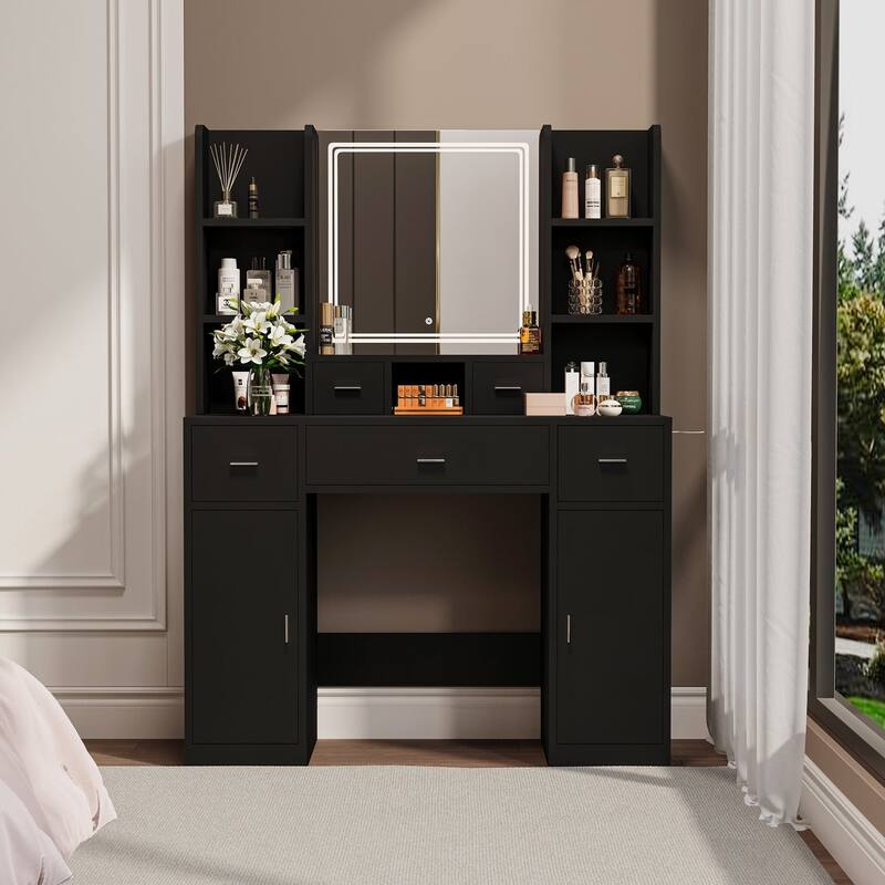 5 Drawer 43.31 in. W Dresser Table with Mirror