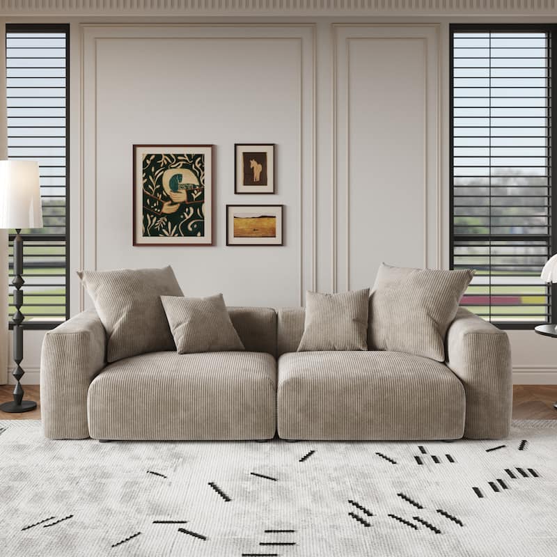 102'' Corduroy Loveseat Sofa Large Modular Cloud Couch - Light Brown