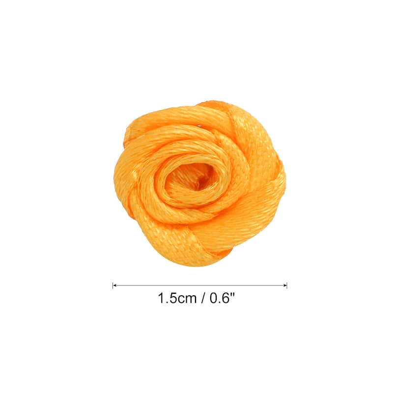 100pcs 1.5cm Mini Ribbon Roses for Crafts Artificial Fabric Flowers - Orange