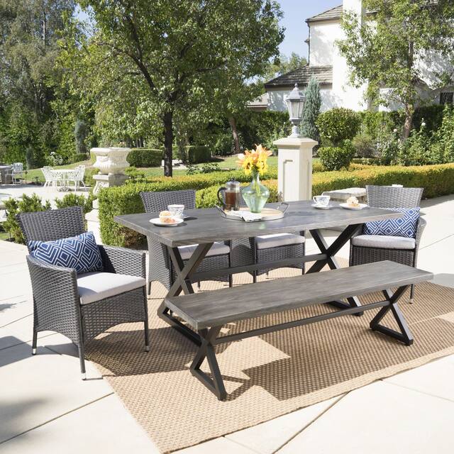 Owen Aluminum Wicker Outdoor 6-piece Dining Set by Christopher Knight Home - Grey