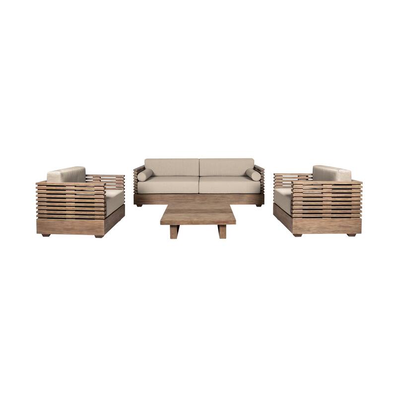 Vivid Modern Solid Wood 4 Piece Outdoor Conversation Set with Olefin Cushions