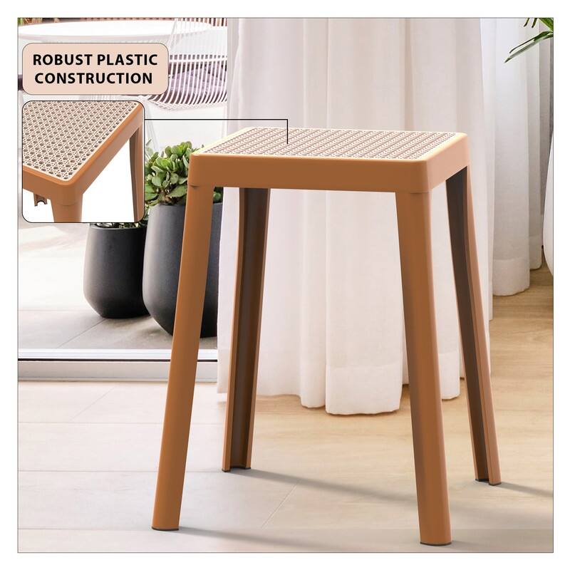 Tresse Modern Stackable Dining Stool with Wicker Seat for Dining Room, Garden, Patio, Indoor or Outdoor - No Assembly Required