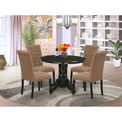 HomeStock 5-Piece Round Black Finish Solid Wood Top Dining Table with 4 Parson Chair with Lattice Back