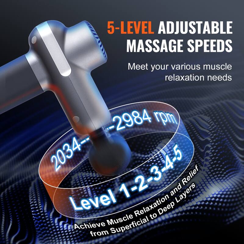 Massage Gun Deep Tissue for Pain Relief, Muscle Relaxation - with 8 Speed Levels & 6 Massage Heads