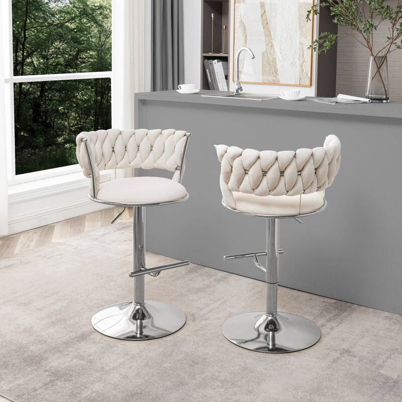 Best Quality Furniture Adjustable Velvet Barstools with Round Chrome Finish Base (Set of 2)