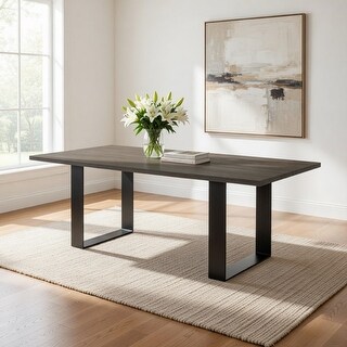 87 Inch Dining Table, Rectangular Top, Open Metal Panel, Gray Oak ...