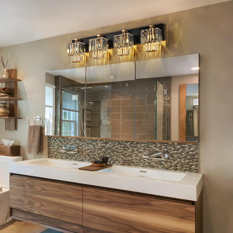 Modern Dimmable Glam Crystal Bathroom Vanity Lights - Black & Gold