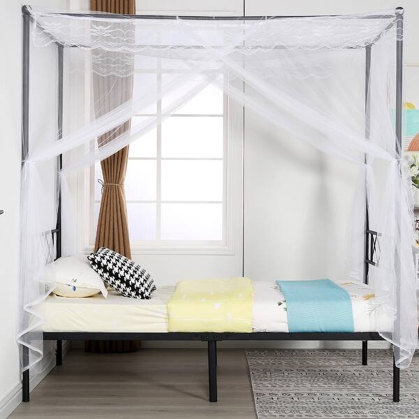 Vecelo Metal Canopy Bed Frame Twin Full Queen 3 Options Overstock 32500330 Twin