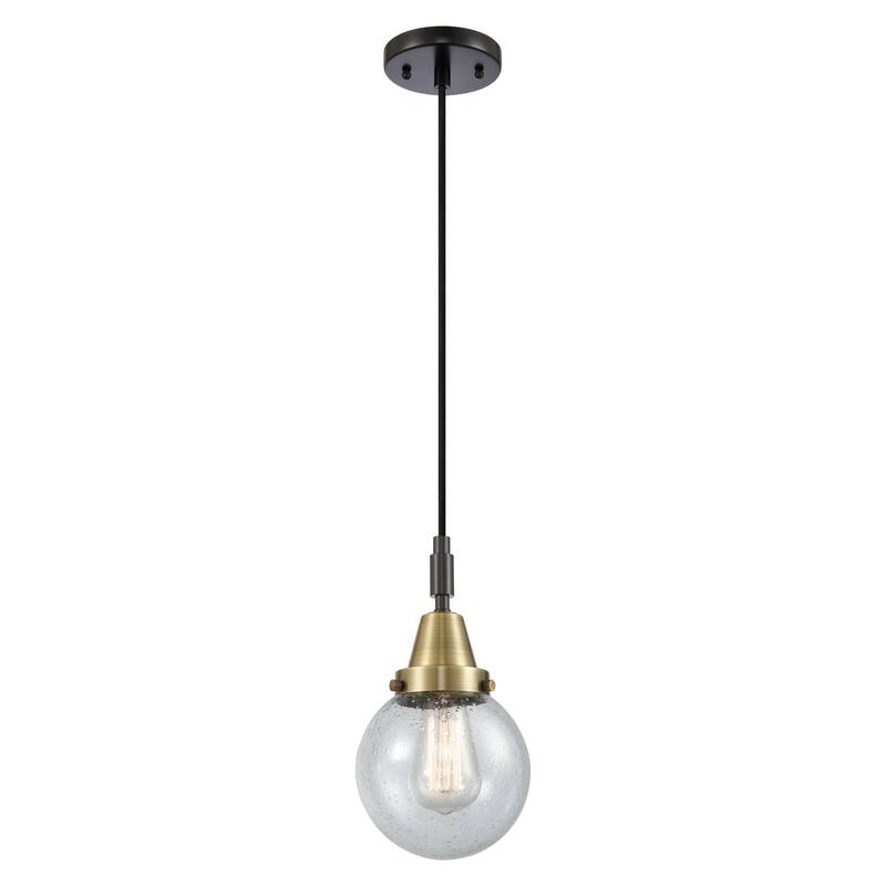 Innovations Lighting Downtown Urban - Caden Beacon - 1 Light 6" Cord Hung Mini Pendant - Black Antique Brass/Seedy Shade