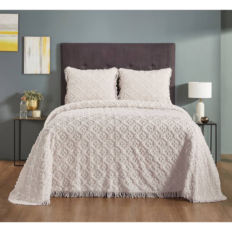 Better Trends Charleston Collection 4-Piece 100% Cotton Tufted Diamond Design Bedspread Set - Machine Washable & Tumble Dry Safe - Ivory - Queen