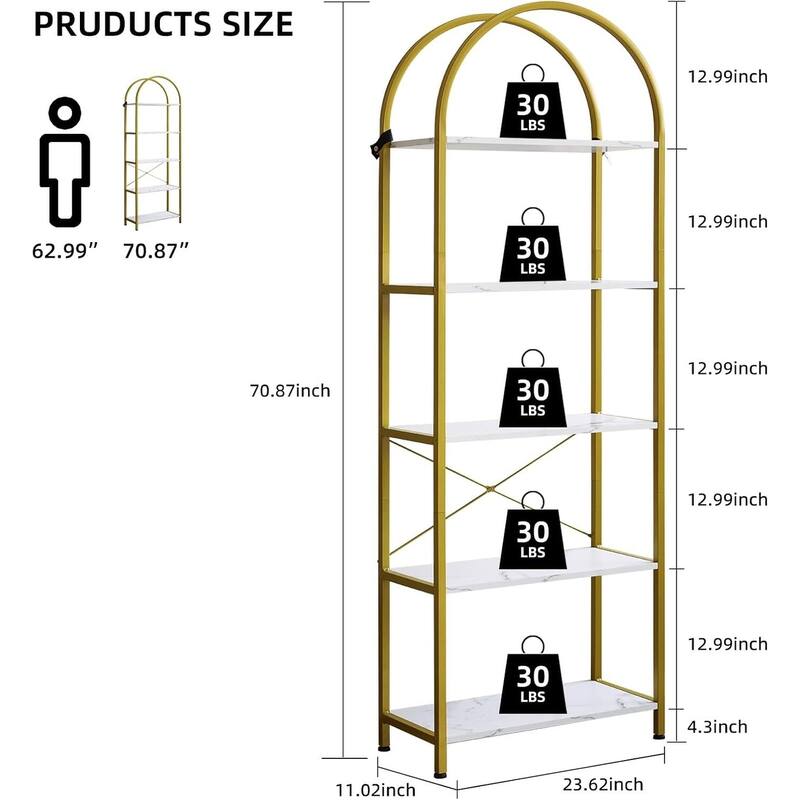5-Tier Modern Storage Arched Display Rack, Bookshelf for Bedroom, Living Room - N/A