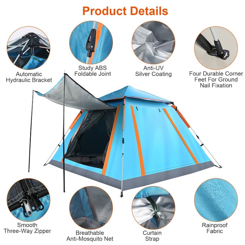 4-5 Person Pop-Up Camping Tent Instant Setup Waterproof Windproof - 84.65x84.65x53.54in