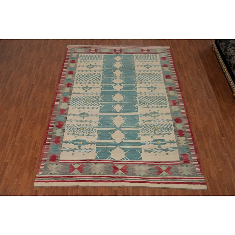 Hand Woven Southwestern Wool Multi-Colored Geometric Area Rug - 12' 10'' X 9' 7''