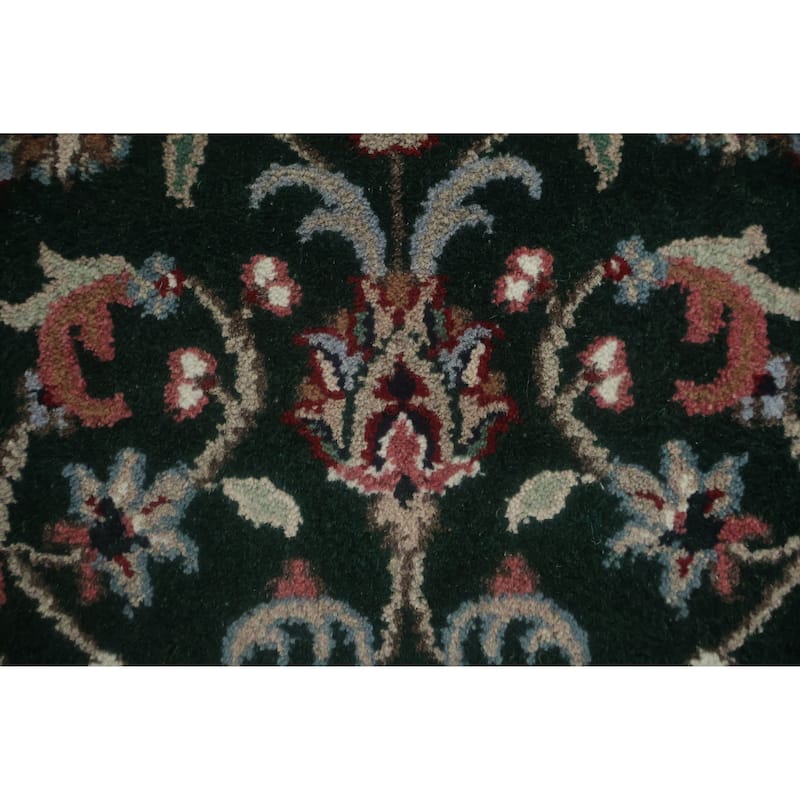 Hand Knotted Oriental 100% Wool Carpet Traditional All-Over Green Kashan Runner Rug - 8' 1'' X 2' 6''