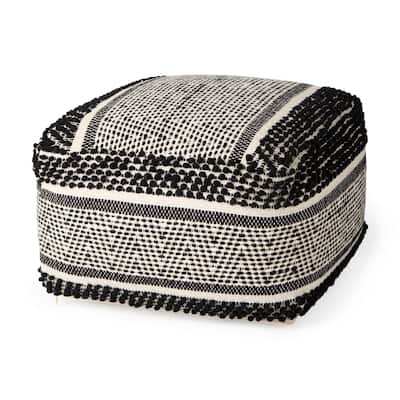 Mercana "Garima" Black & White Wool / Cotton Patterned Square Pouf