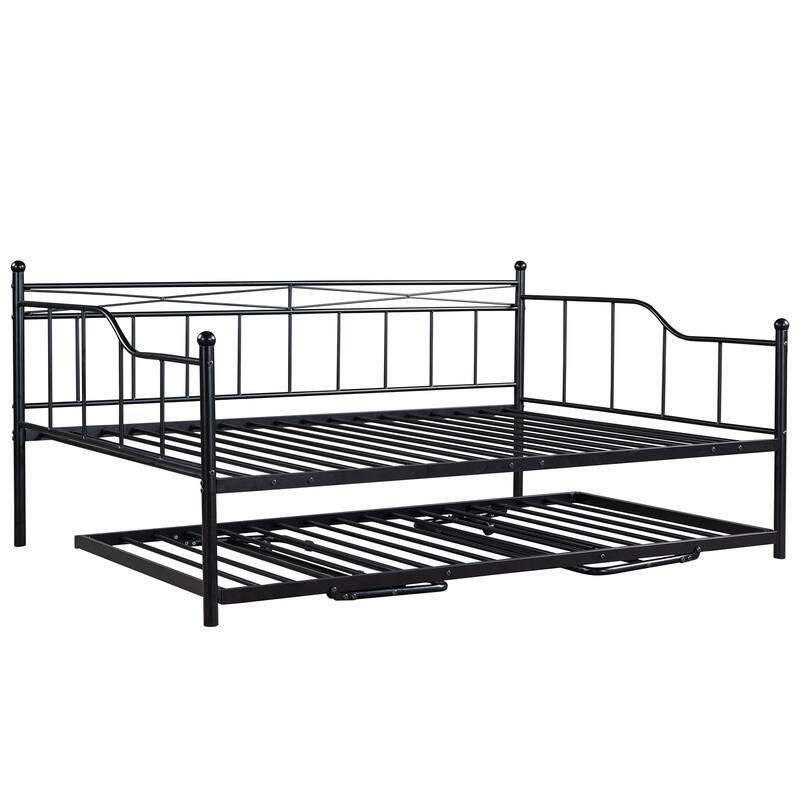 Full Size Metal Daybed, Pulldown Bed with Trundle & Quality Steel