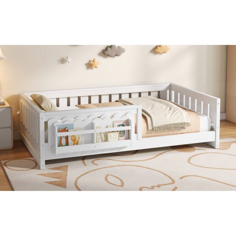 Roomfitters Twin Wood Platform Bed with Guardrail and 2 Bookshelves