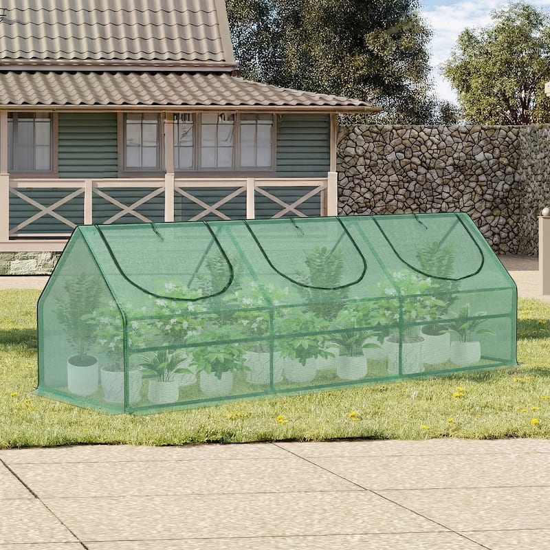 Aoodor Mini Greenhouse with 2 Zipper Doors, - 9'x3'x3'-PE Cover
