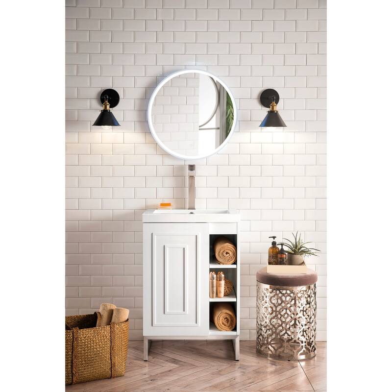 James Martin Vanities Alicante 24" Single Vanity Cabinet, Glossy White w/ White Glossy Composite Stone Top