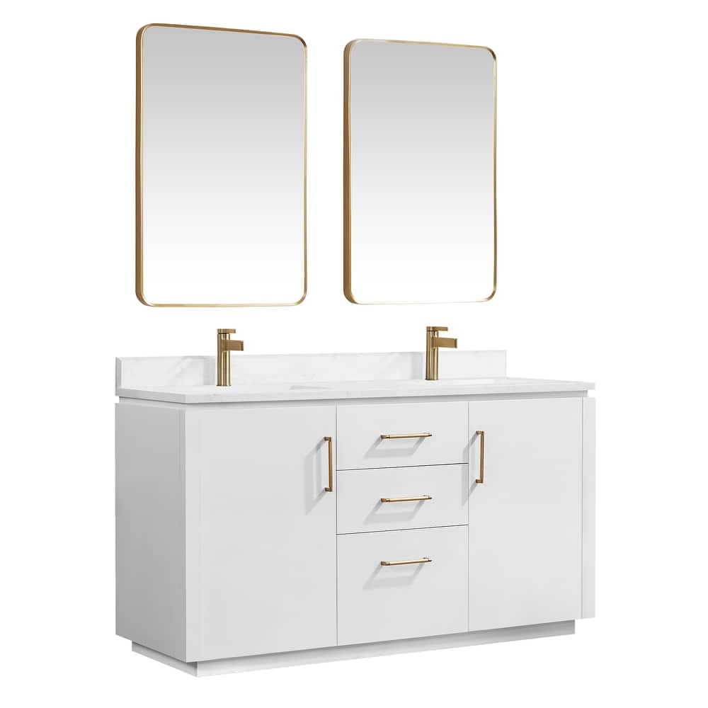 San Double Bath Vanity with Composite Stone Top and Mirror