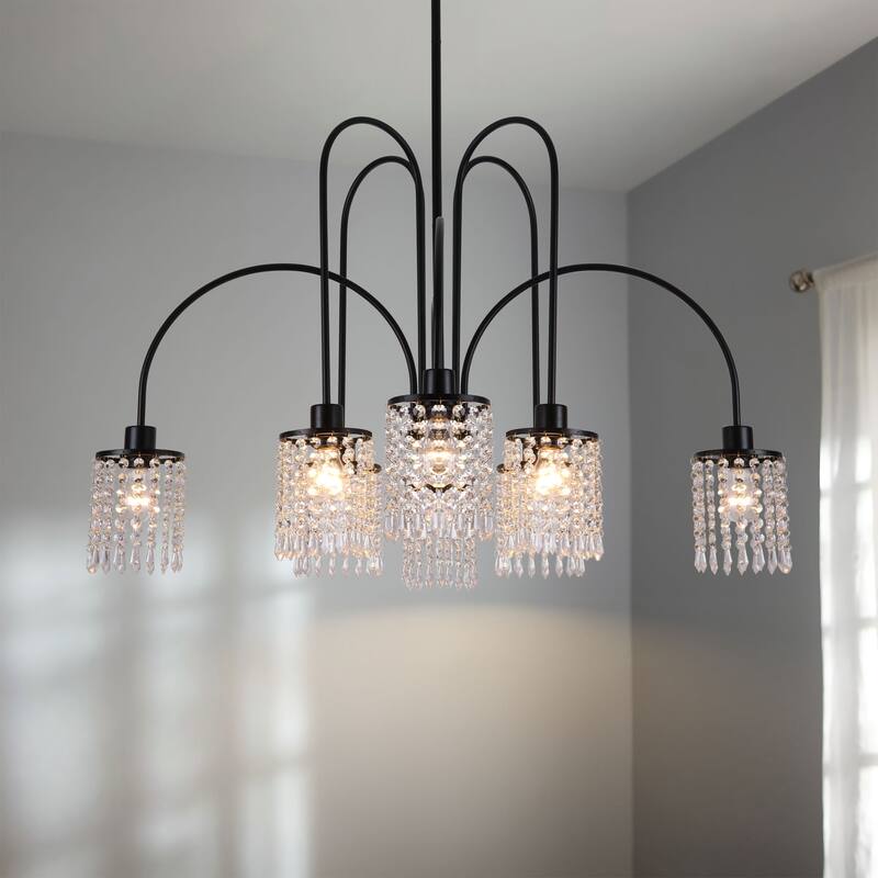 6/8-Light Modern Black Linear Sputnik Crystal Chandelier for Dining Room