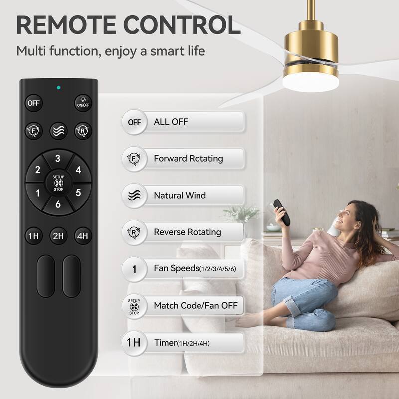 52 Inch LED Ceiling Fan with Lights Remote(3-Blade)
