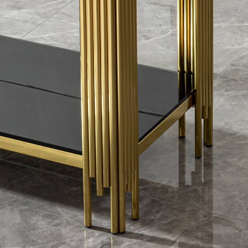 55.12" Glass Console Table with Irregular Gold Frame
