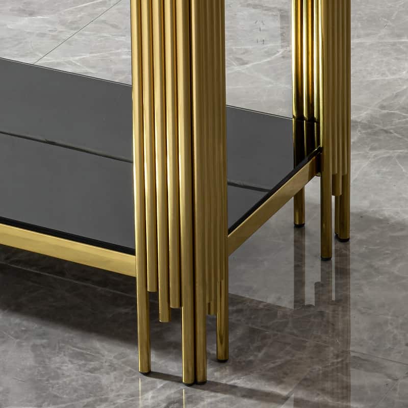 55.12" Glass Console Table with Irregular Gold Steel Frame for Living Room