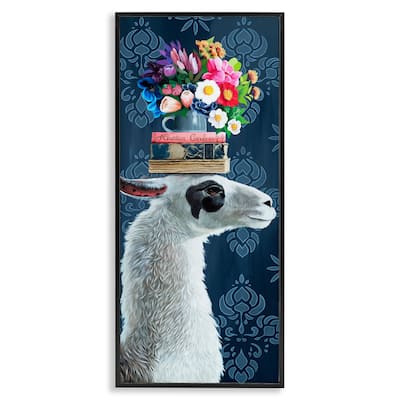 Stupell Llama with Book & Flower Arrangement Framed Giclee Art Design By Heather Gauthier