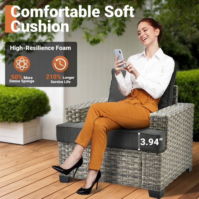 OVIOS 9 Pieces Swivel Chair Set Wide Arm T shaped Seat With Solar-Powered Coffee Table