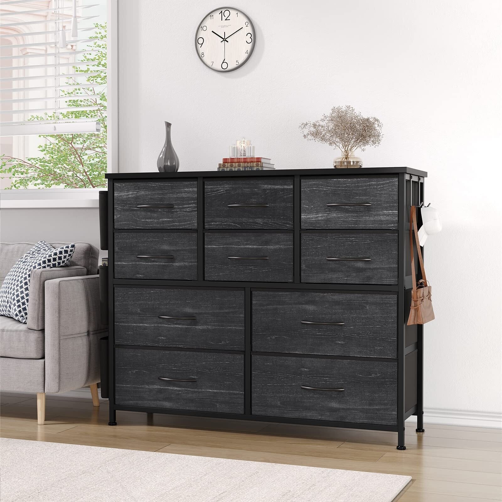 10 Drawer Dresser Dressers Chest of Drawers Long Fabric Storage Drawer with Wood Tabletop Brown