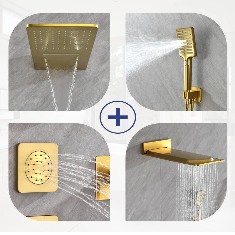 4-Mode Complete 24'' Rain and Waterfall Shower System with 3 Body Jets and Handheld Showerhead