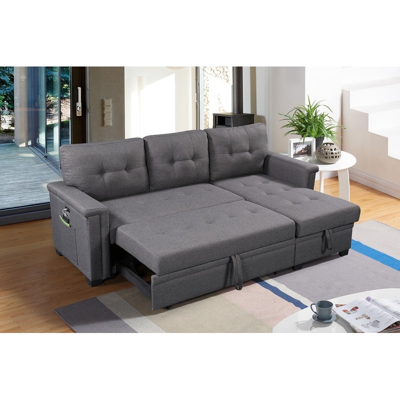 Reversible Sleeper Sectional Sofa with Storage Chaise and Pocket