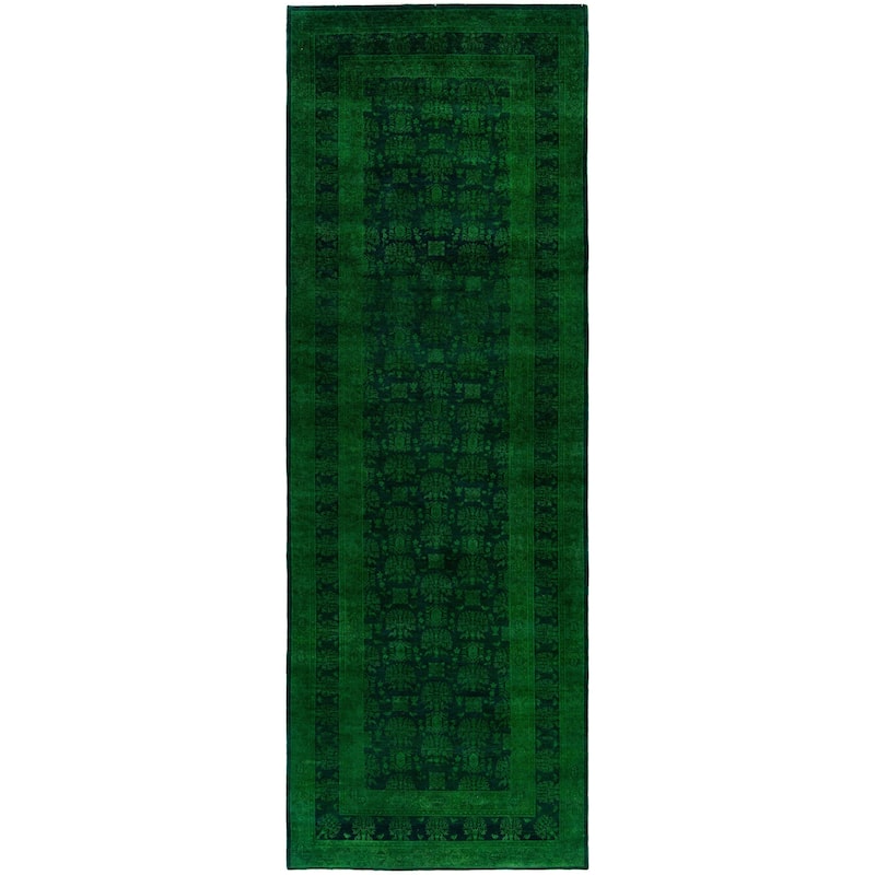 Overdyed One-of-a-Kind Hand-Knotted Area Rug - Green - 4' 1" x 12' 1"