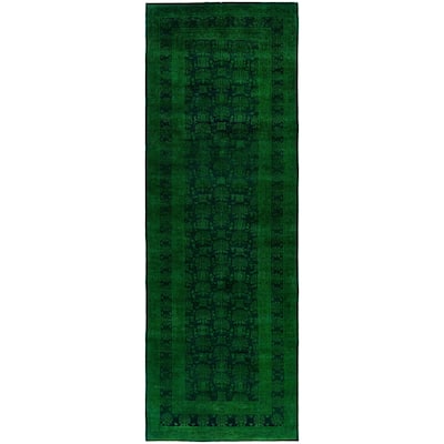 Overdyed One-of-a-Kind Hand-Knotted Area Rug - Green - 4' 1" x 12' 1"