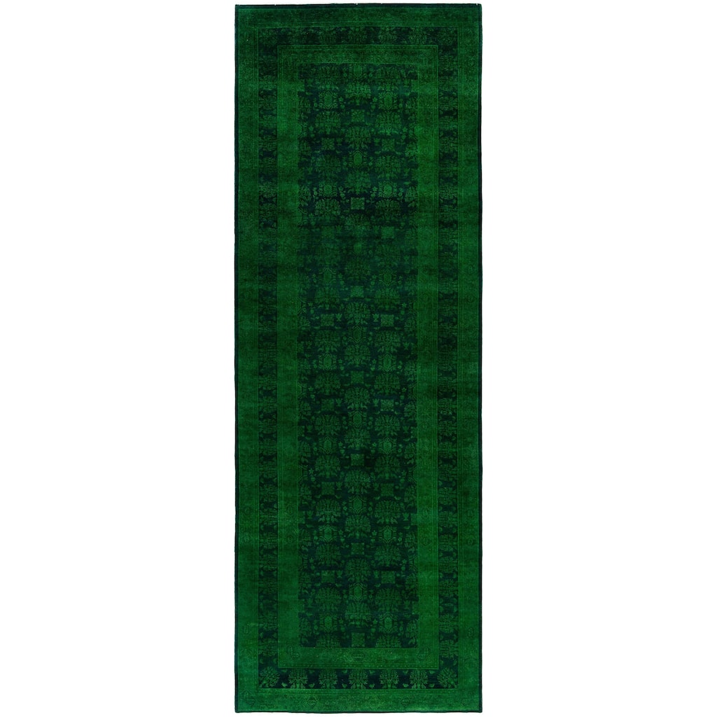 Overdyed One-of-a-Kind Hand-Knotted Area Rug - Green - 4' 1" x 12' 1"