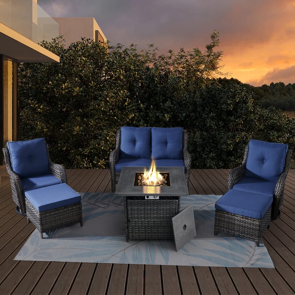 Patio Loveseat Sofa with Swivel Chair Ottoman Table
