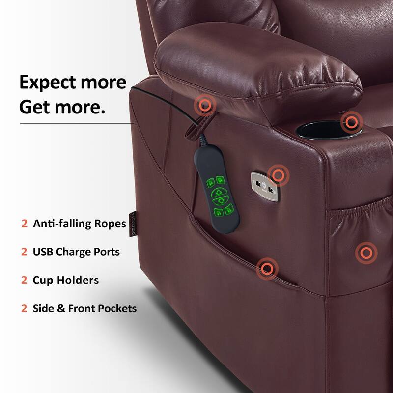 MCombo Large Dual Motor Power Lift Recliner Chair with Massage and Dual Heating for Elderly People, Faux Leather 7634