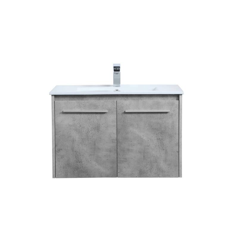 Elegant Lighting VF44030 Rasina 30" Wall Mounted Single Basin Vanity - Concrete Grey - Steel Finish