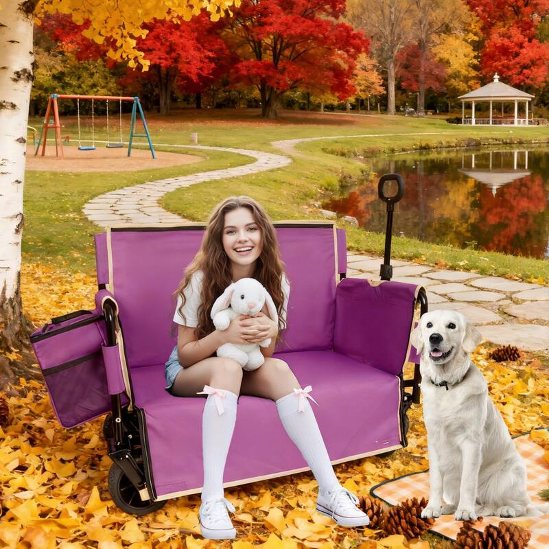 3-in-1 Folding Wagon with Bench Seat & Storage - 500lb Heavy-Duty, 180L Capacity with Ice Pack