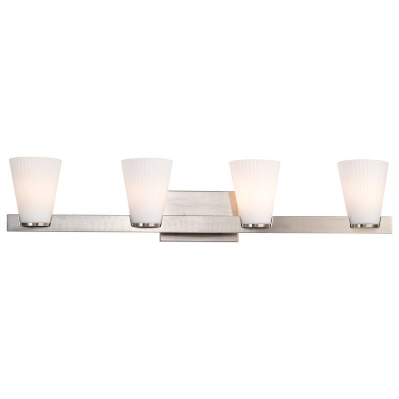 Royale 4 Light Vanity Brushed Nickel Finish Ribbed White Glass - Brushed Nickel