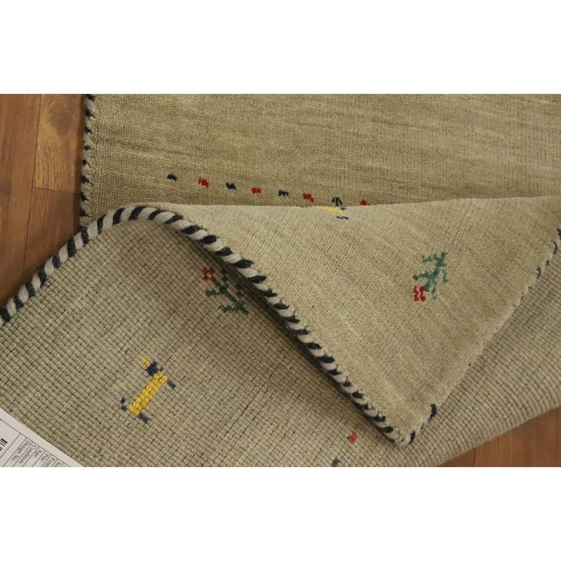 Hand Knotted Oriental 100% Wool Carpet Tribal Animal Pictorial Beige & Ivories Gabbeh Area Rug - 3' 0'' X 2' 0''