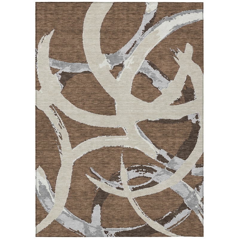 Machine Washable Indoor/ Outdoor Abstract Contemporary Chantille Rug