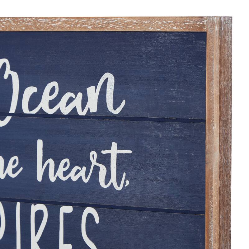 Blue Wood Ocean Sign Home Wall Decor with Knotted Ropes