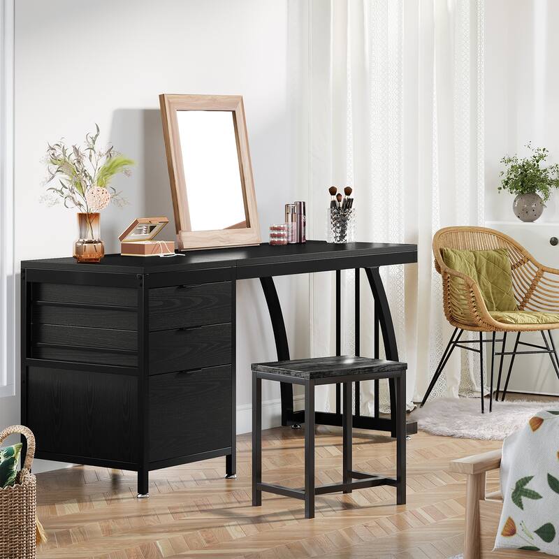 Vanity Desk 59" Dressing Table, Chic Makeup Desk with 3 Reversible Drawers for Bedroom, Home Room