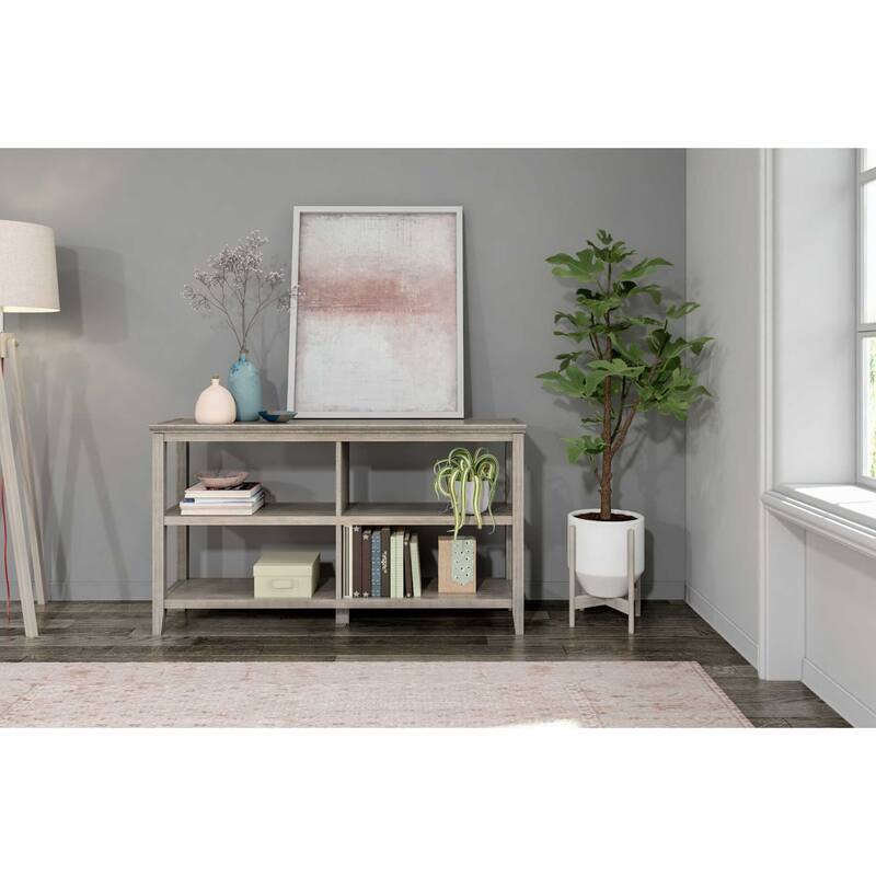 Solid Wood Vertical Double Bookcase with Shelves and Walnut Finish - 13.75” D x 54” W x 30.25” H