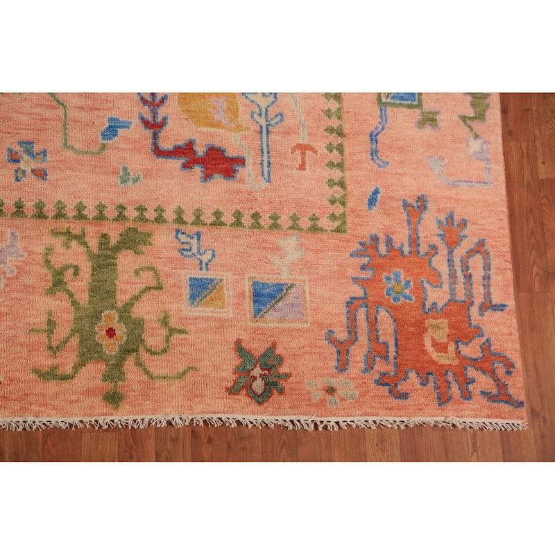Oushak Indian Area Rug Hand-Knotted Floral Wool Carpet - 8'11"x 11'11"
