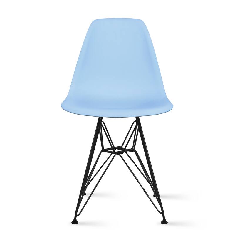 Modern Color Pyramid Seat Height DSW Molded Armless Plastic Dining Room Chairs Black Wire Eiffel Dowel Legs - Blue